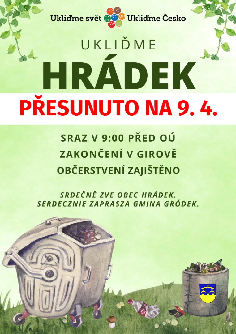 Úklid Hrádku: POZOR, ZMĚNA TERMÍNU!