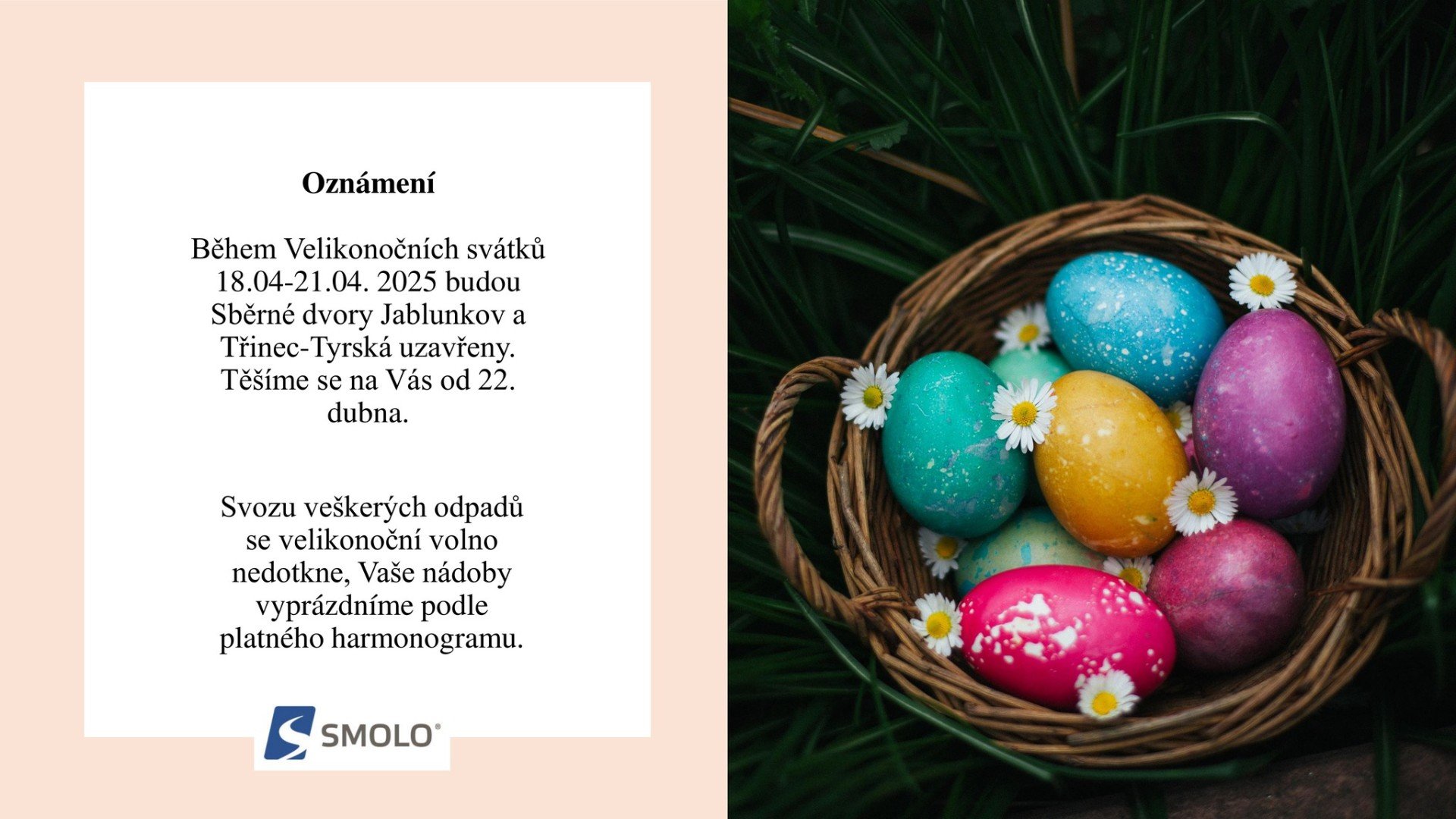 Sběrné dvory o Velikonočních svátcích